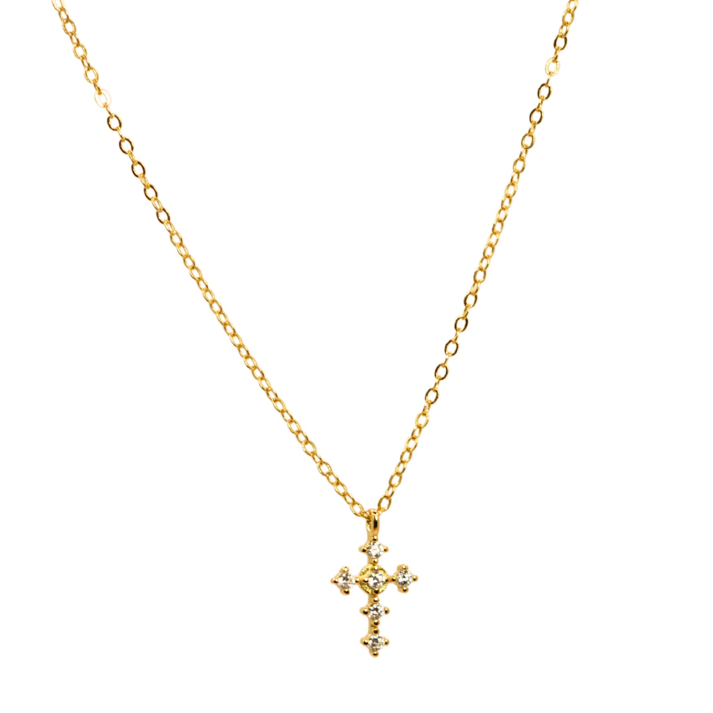Collar cruz dorada con brillo, joya elegante y espiritual para mujer – Oasis Blanco
