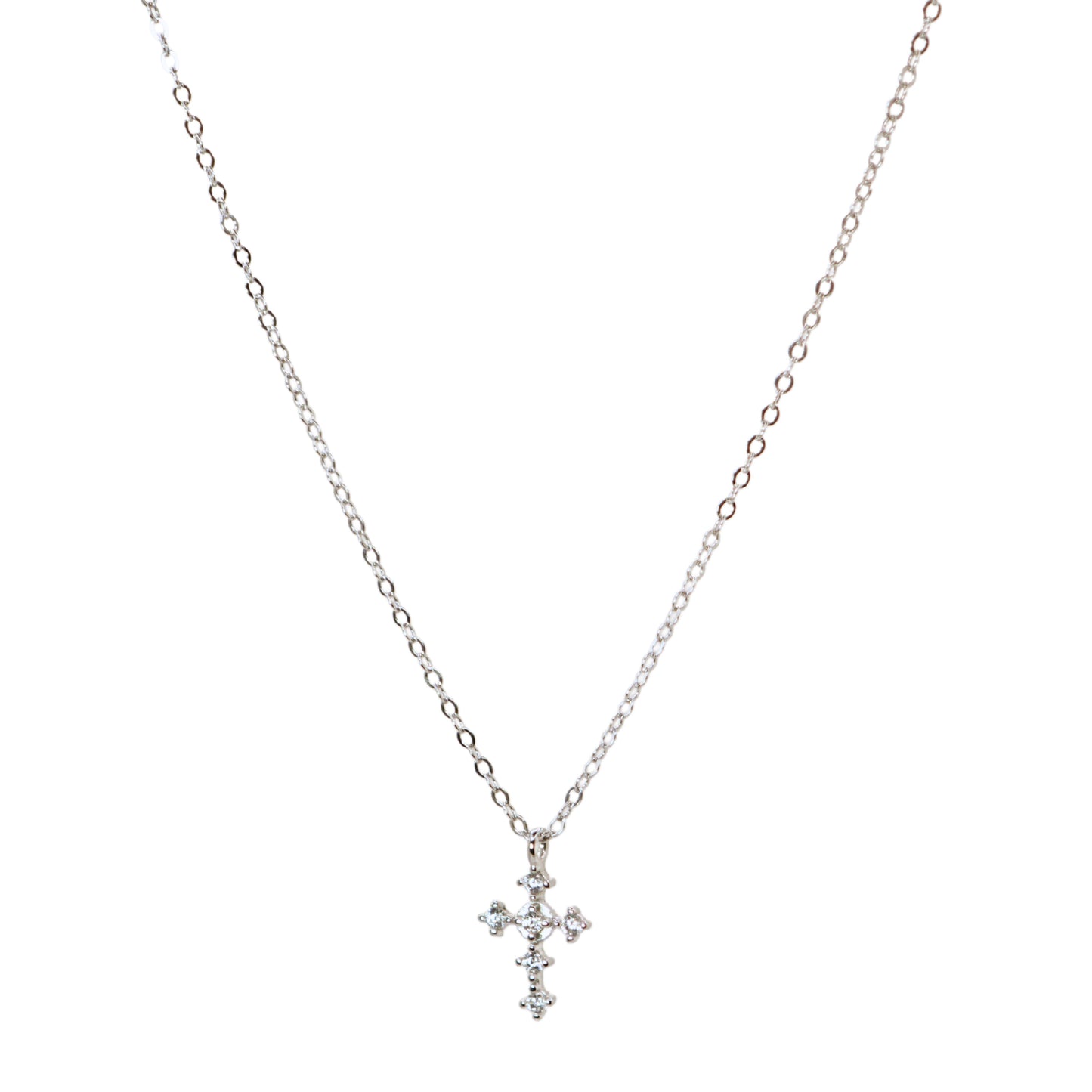 Collar cruz plateada con brillo, joya elegante y espiritual para mujer Plata 925 – Oasis Blanco 