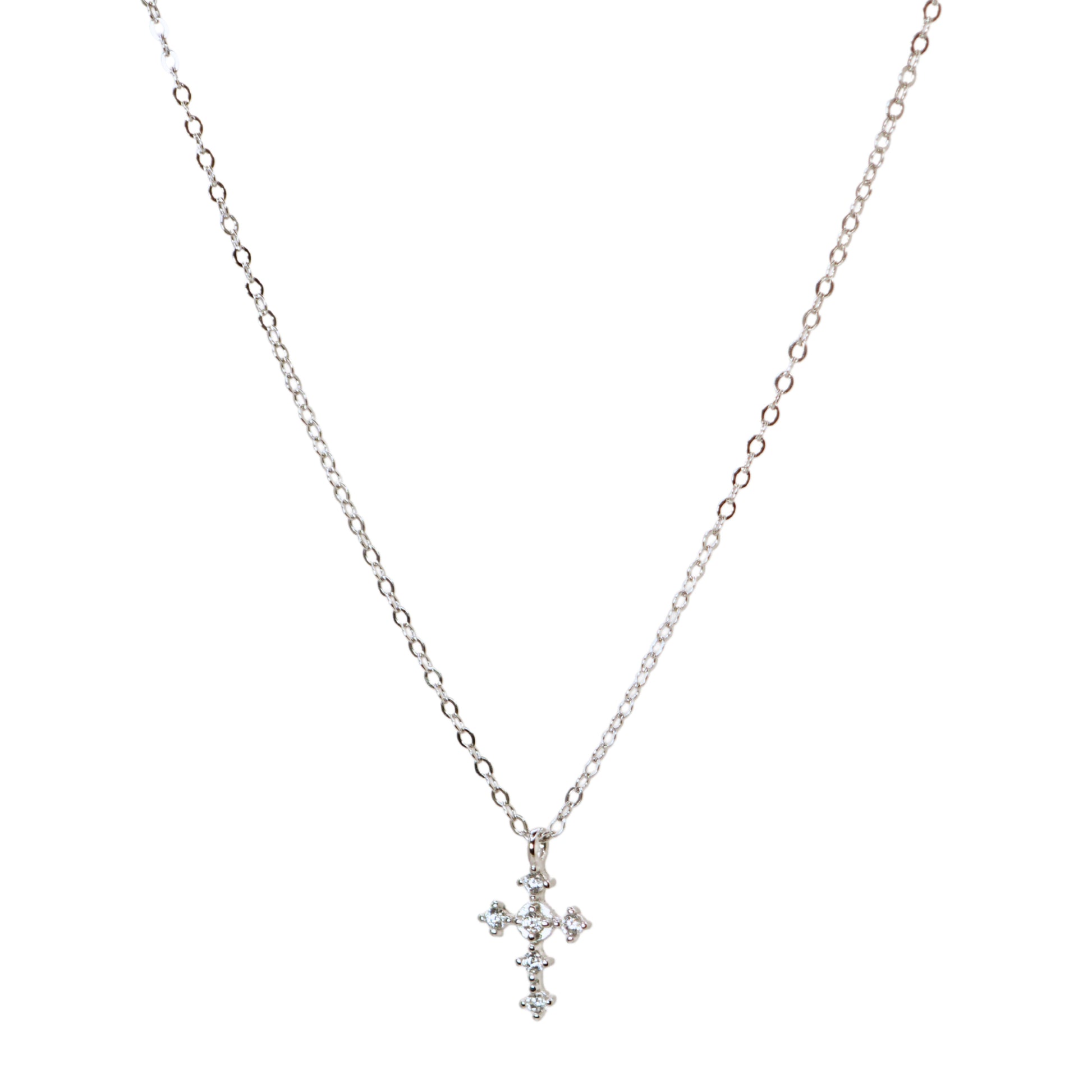 Collar cruz plateada con brillo, joya elegante y espiritual para mujer Plata 925 – Oasis Blanco 
