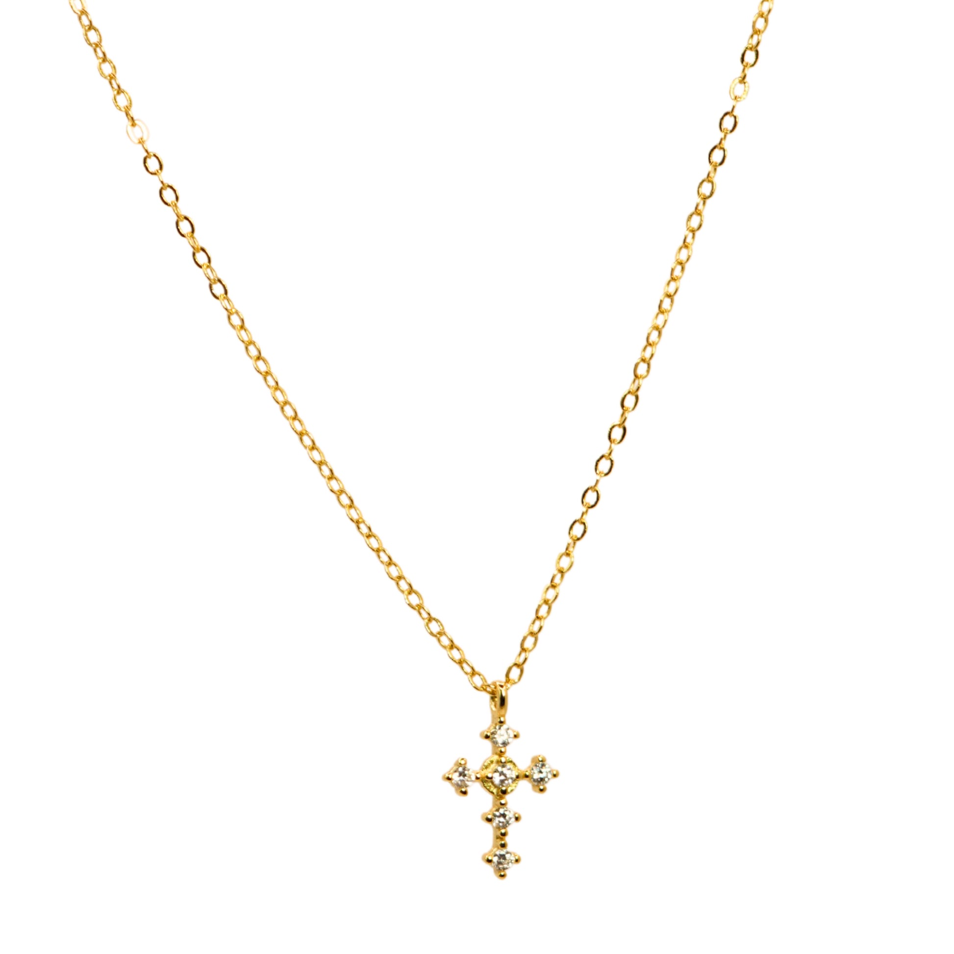 Collar cruz dorada con brillo, joya elegante y espiritual para mujer – Oasis Blanco
