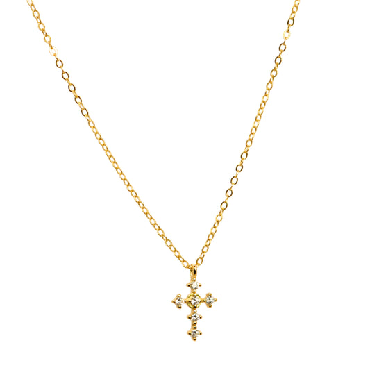 Collar cruz dorada con brillo, joya elegante y espiritual para mujer – Oasis Blanco