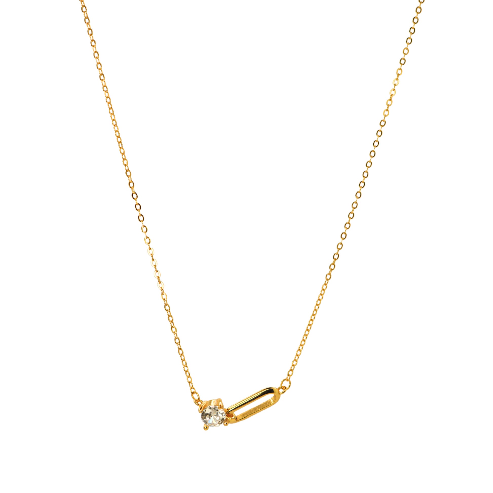 Collar dorado con piedra brillante y broche moderno, joya llamativa y sofisticada – Oasis Blanco