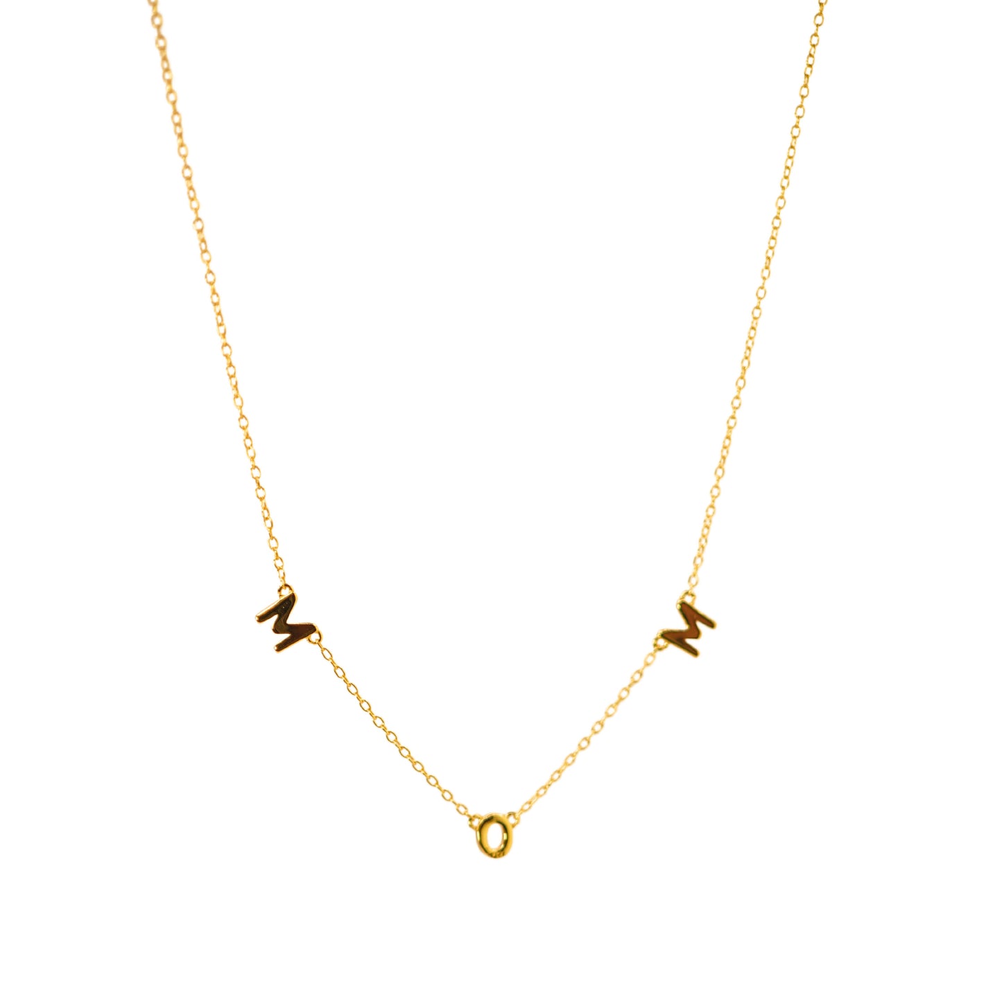Collar con letras MOM doradas, regalo delicado para el Día de la Madre – Oasis Blanco Plata 925