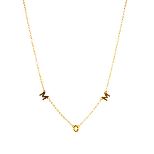 Collar con letras MOM doradas, regalo delicado para el Día de la Madre – Oasis Blanco Plata 925