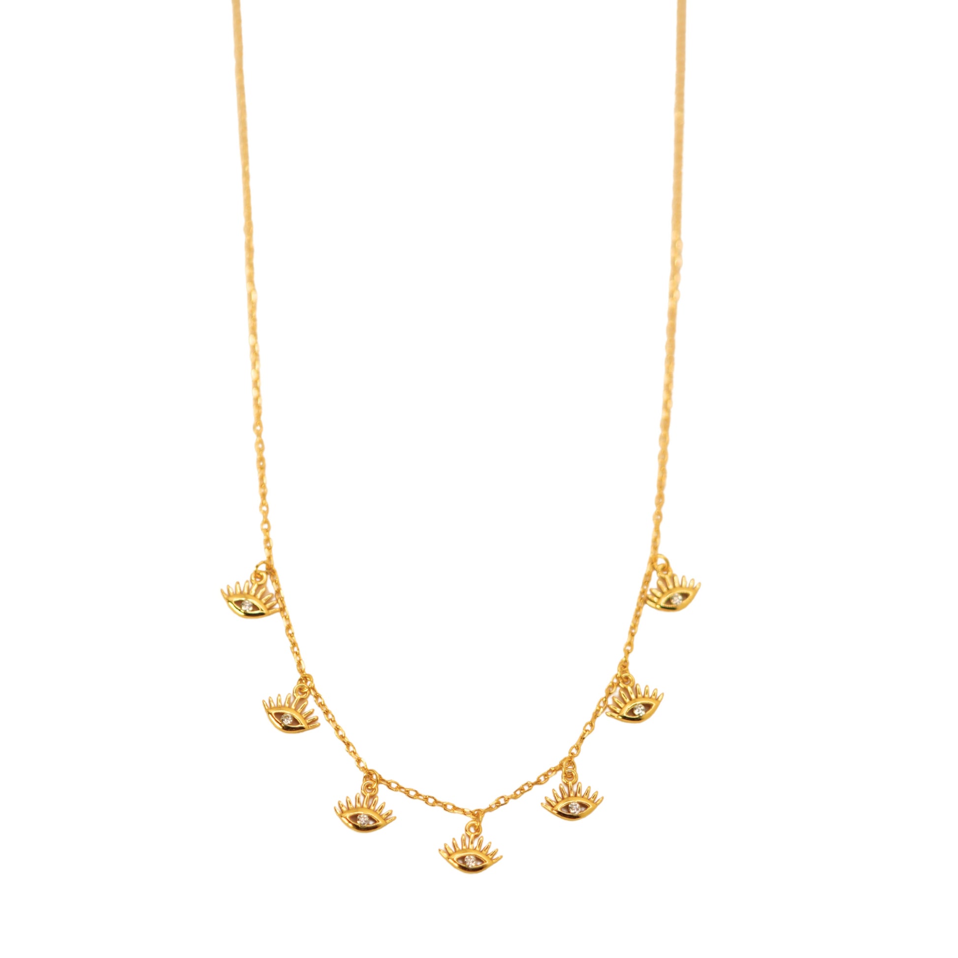 Collar dorado con ojitos colgantes estilo amuleto, accesorio de protección – Oasis Blanco